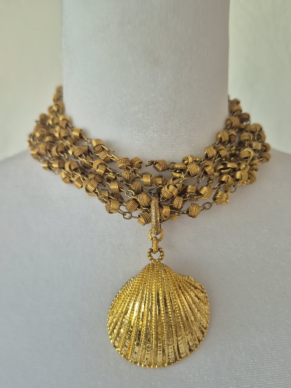 Dominique Aurientis Gold Plate Multi-Strand Shell Pendant Necklace/Choker/Belt